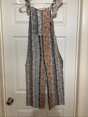 art class Striped Floral Wide-Leg Jumpsuit in Peach, Navy & Cream